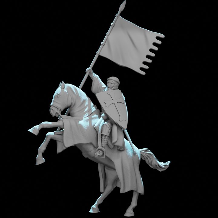 Mounted Medieval Crusader Knight with Order Banner