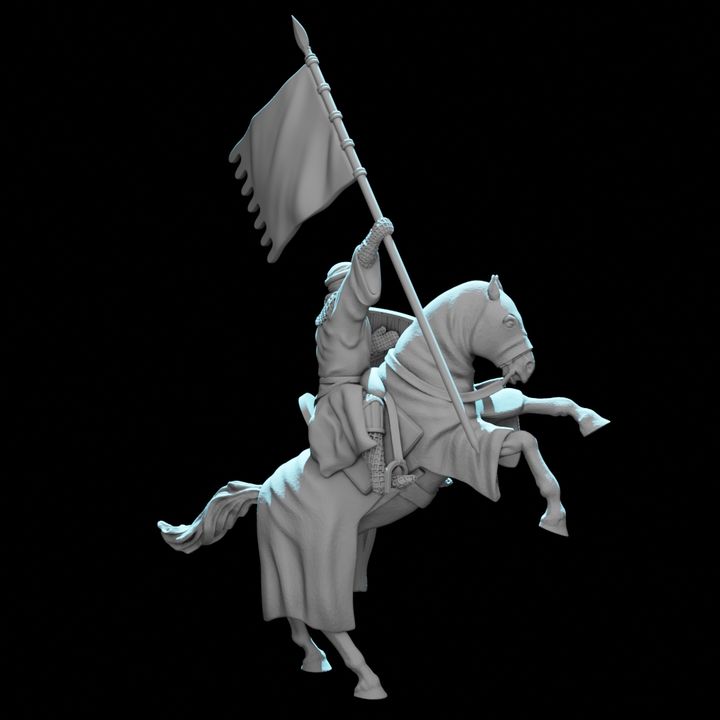 Mounted Medieval Crusader Knight with Order Banner