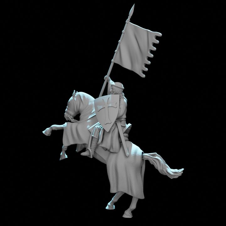 Mounted Medieval Crusader Knight with Order Banner