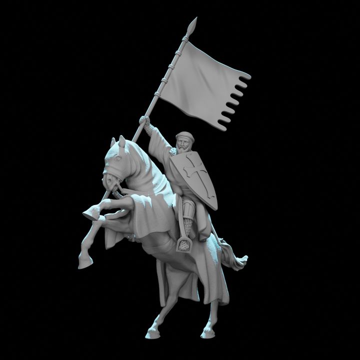 Mounted Medieval Crusader Knight with Order Banner