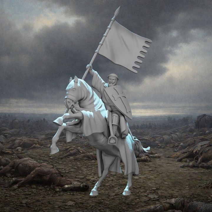Mounted Medieval Crusader Knight with Order Banner