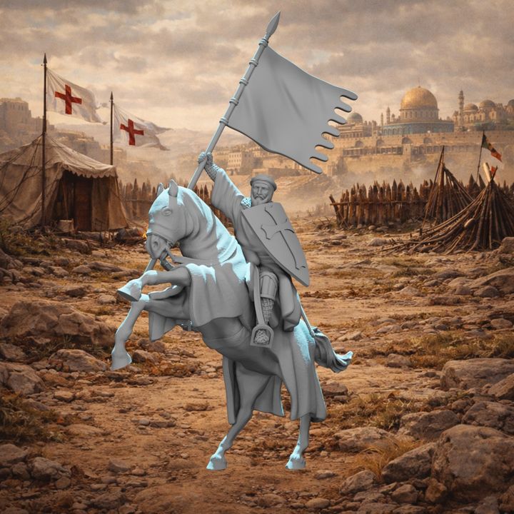 Mounted Medieval Crusader Knight with Order Banner