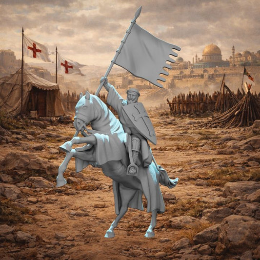 Mounted Medieval Crusader Knight with Order Banner