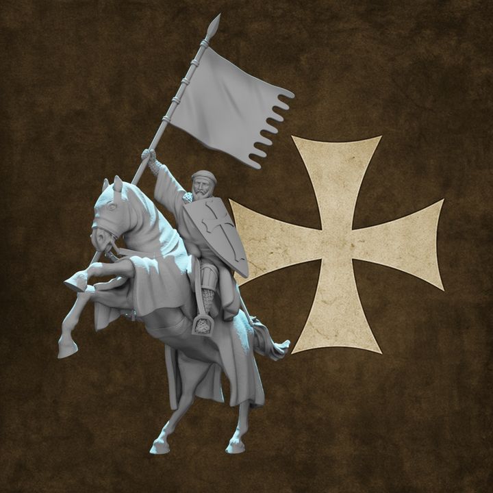 Mounted Medieval Crusader Knight with Order Banner