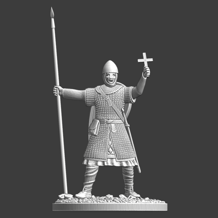 Medieval crusader infantry holding small cross