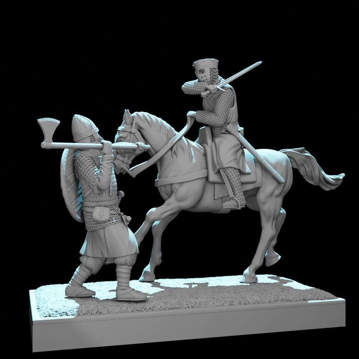 Mounted Crusader Knight vs Byzantine Varangian Guard – Diorama Vignette