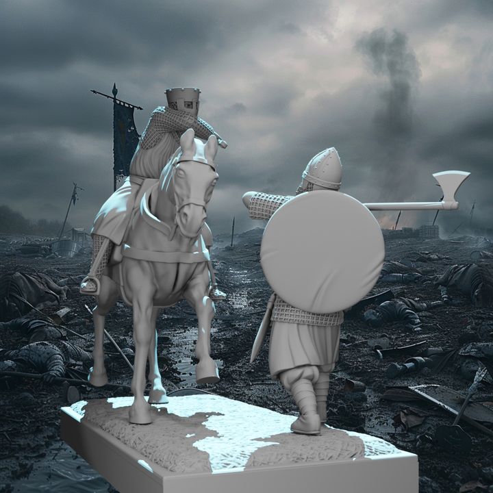 Mounted Crusader Knight vs Byzantine Varangian Guard – Diorama Vignette
