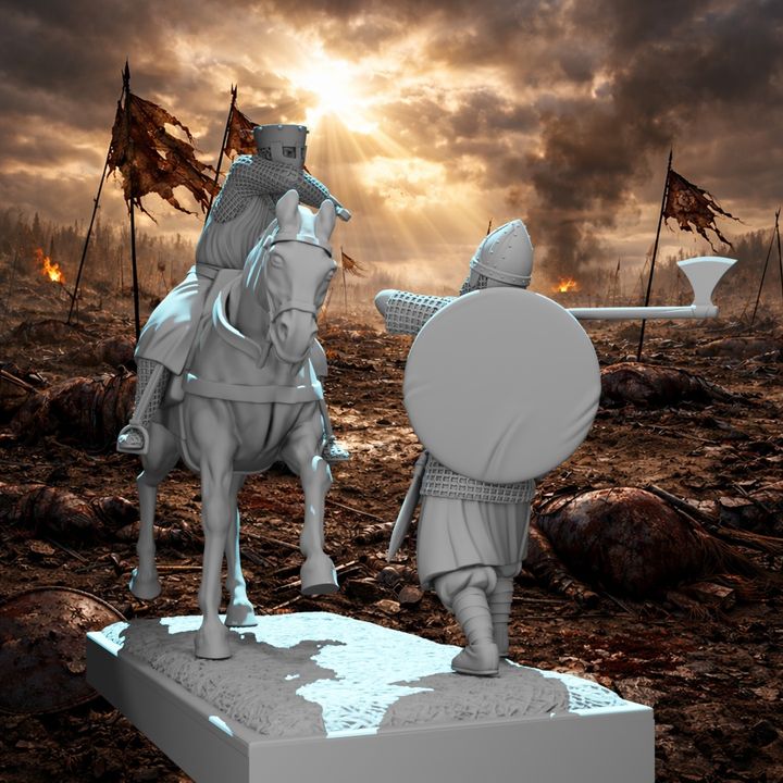 Mounted Crusader Knight vs Byzantine Varangian Guard – Diorama Vignette