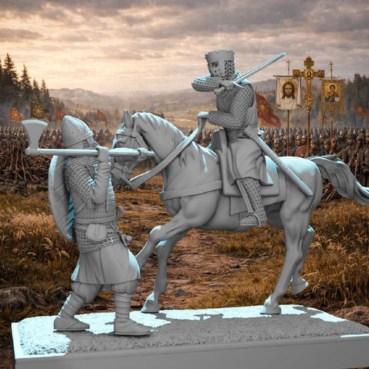 Mounted Crusader Knight vs Byzantine Varangian Guard – Diorama Vignette