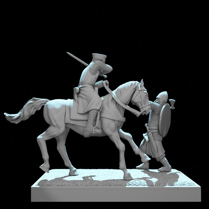 Mounted Crusader Knight vs Byzantine Varangian Guard – Diorama Vignette