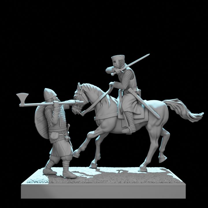 Mounted Crusader Knight vs Byzantine Varangian Guard – Diorama Vignette
