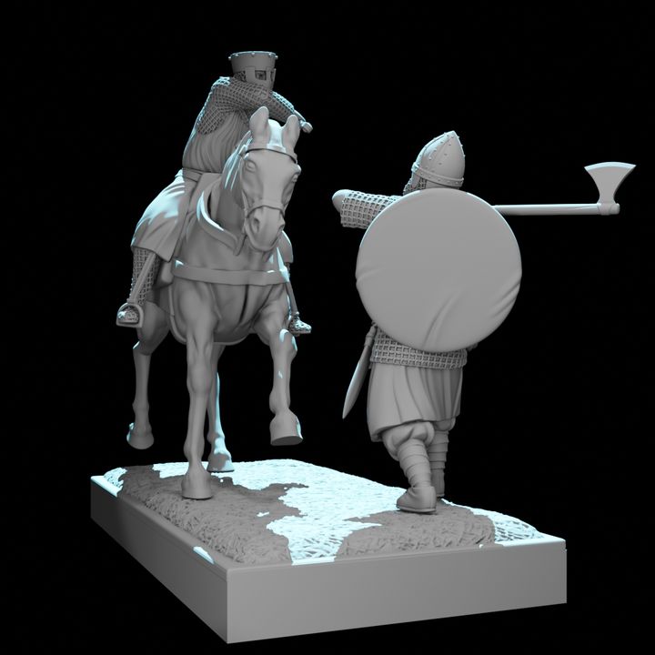 Mounted Crusader Knight vs Byzantine Varangian Guard – Diorama Vignette