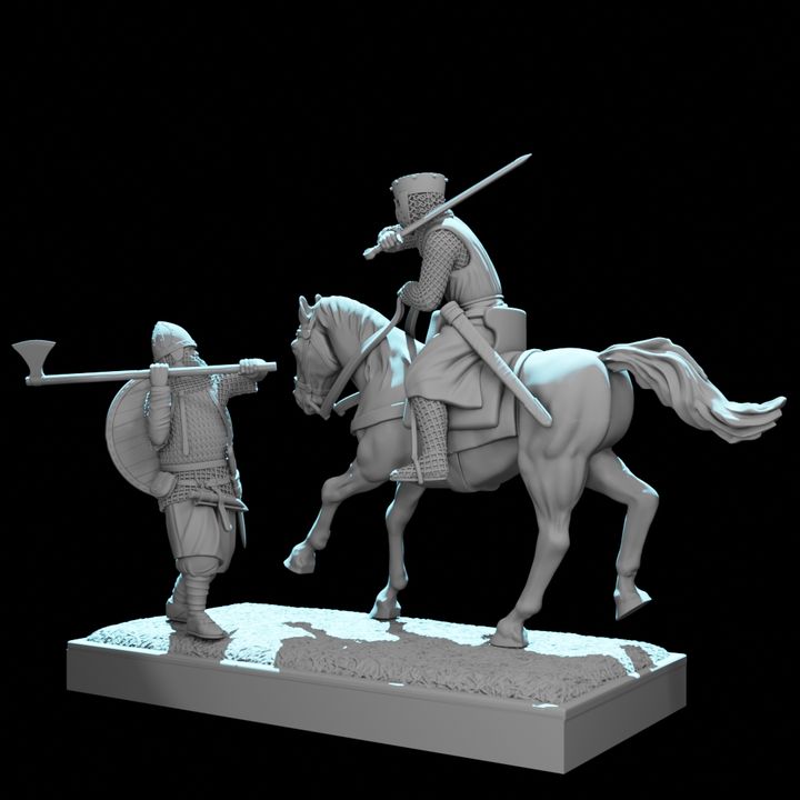 Mounted Crusader Knight vs Byzantine Varangian Guard – Diorama Vignette
