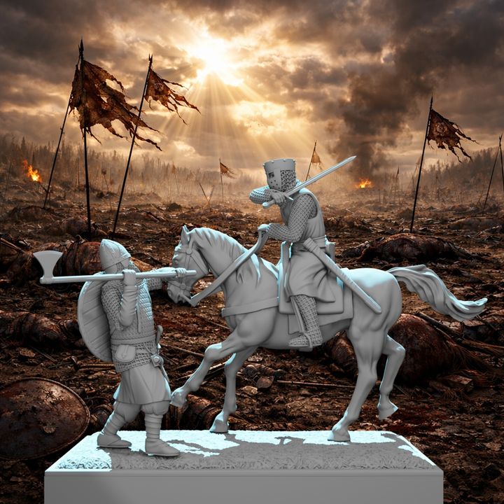 Mounted Crusader Knight vs Byzantine Varangian Guard – Diorama Vignette