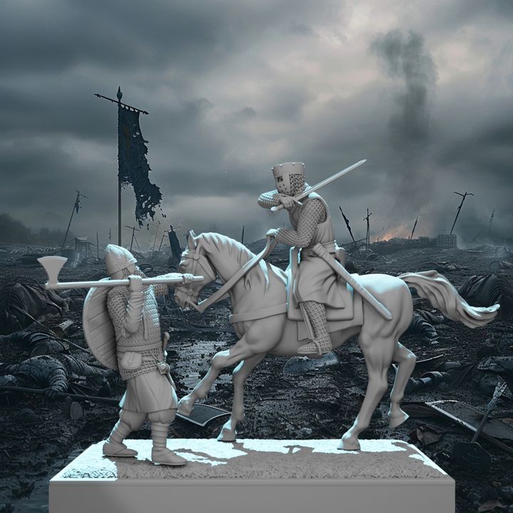 Mounted Crusader Knight vs Byzantine Varangian Guard – Diorama Vignette