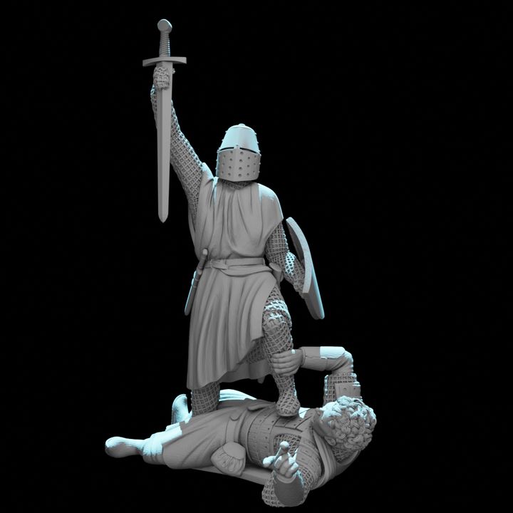Crusader Knight Standing Victorious Over Fallen Russian Warrior