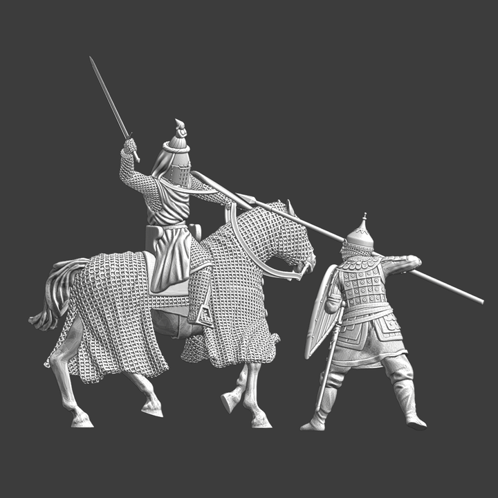 Medieval battle scene - Knight vs Kievan Rus Spearman.