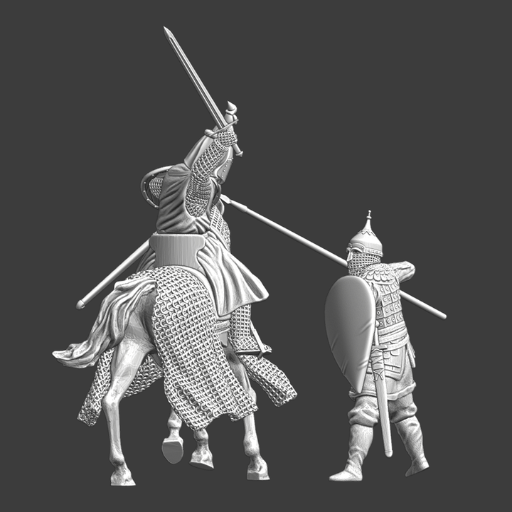 Medieval battle scene - Knight vs Kievan Rus Spearman.
