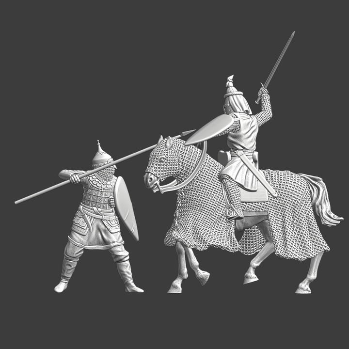 Medieval battle scene - Knight vs Kievan Rus Spearman.