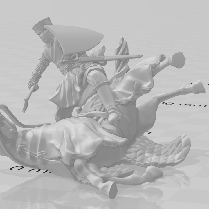 Falling Medieval Crusader Knight with Warhorse