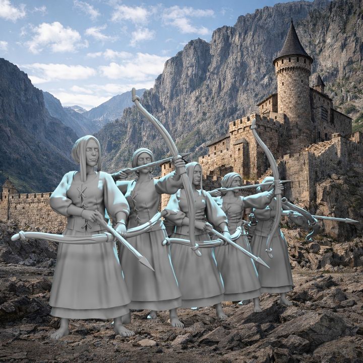 Medieval Female Archers – 5 Figure Set