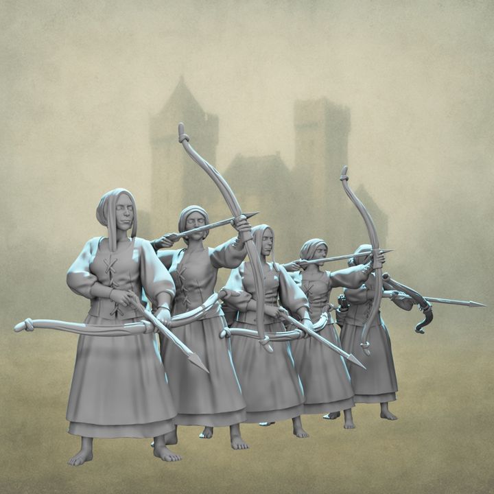 Medieval Female Archers – 5 Figure Set