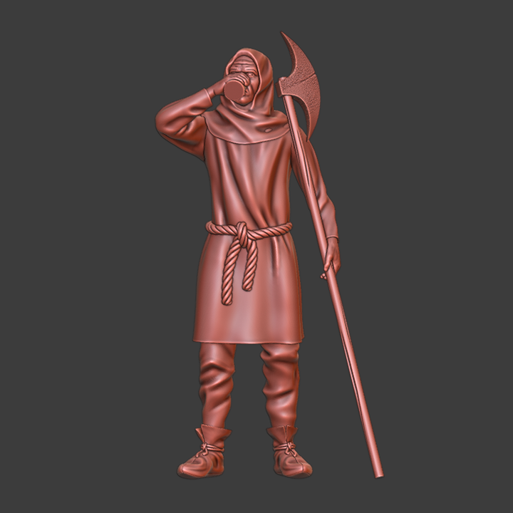Medieval city guard drinking on duty.