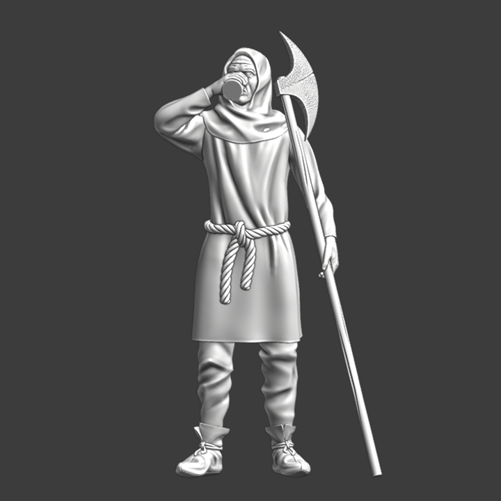 Medieval city guard drinking on duty.