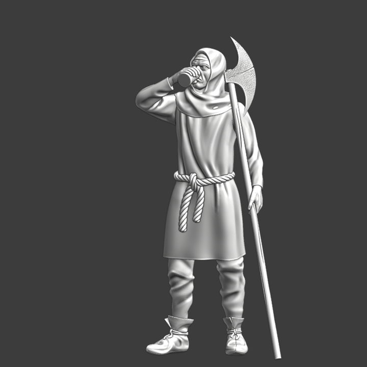 Medieval city guard drinking on duty.