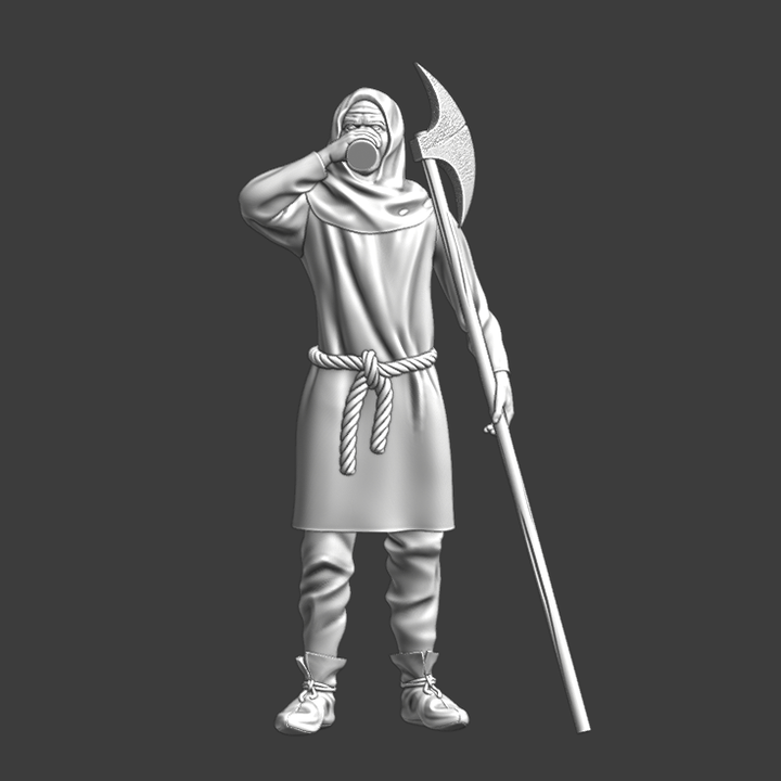 Medieval city guard drinking on duty.