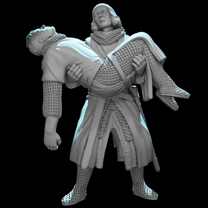 Medieval Knight Carrying a Wounded Brother.