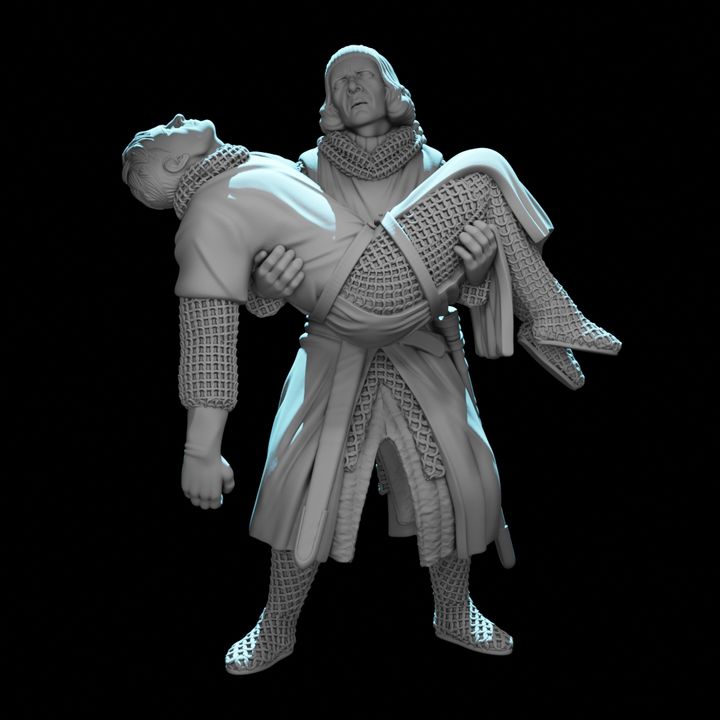 Medieval Knight Carrying a Wounded Brother.