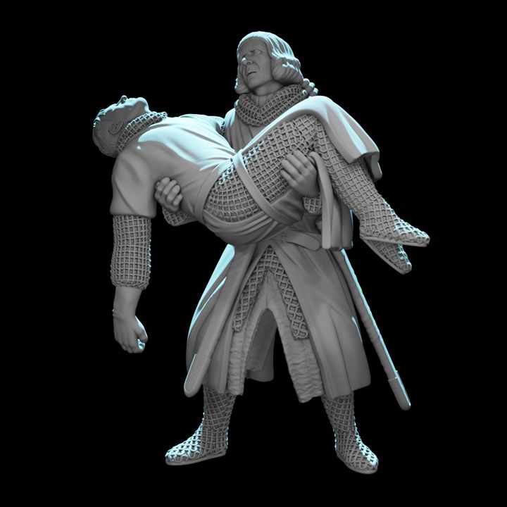 Medieval Knight Carrying a Wounded Brother.