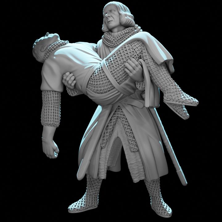 Medieval Knight Carrying a Wounded Brother.