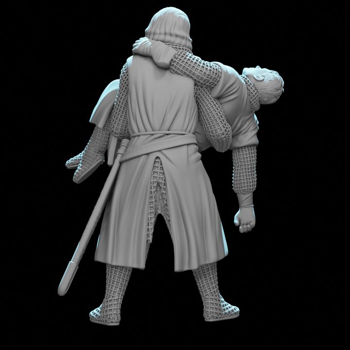Medieval Knight Carrying a Wounded Brother.