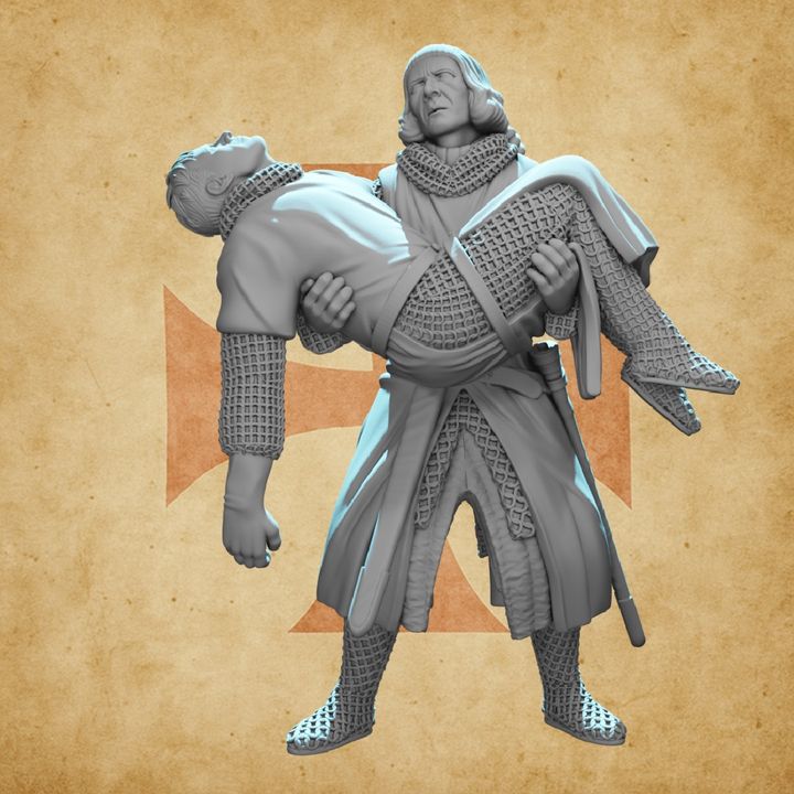 Medieval Knight Carrying a Wounded Brother.