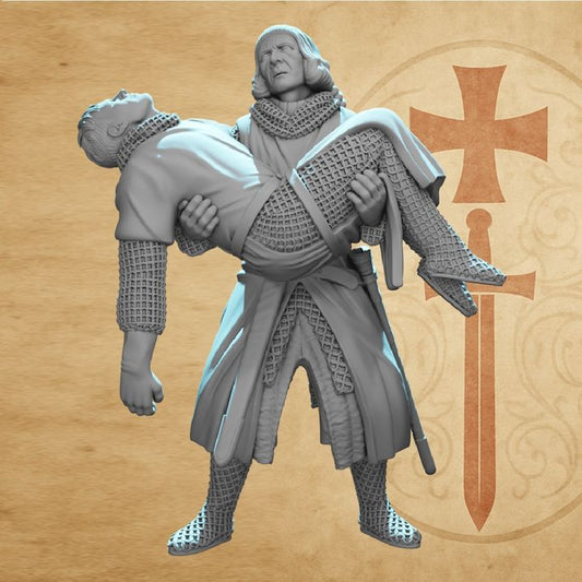 Medieval Knight Carrying a Wounded Brother.