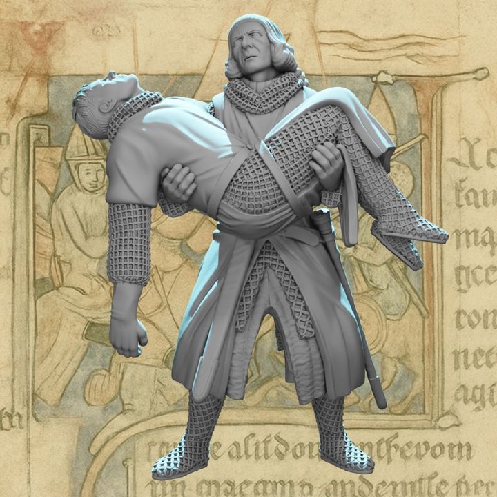 Medieval Knight Carrying a Wounded Brother.