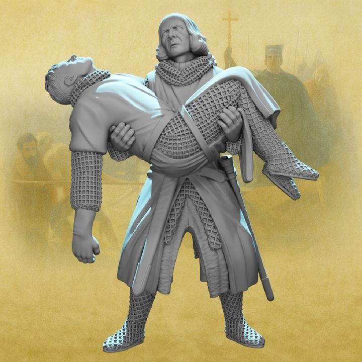 Medieval Knight Carrying a Wounded Brother.