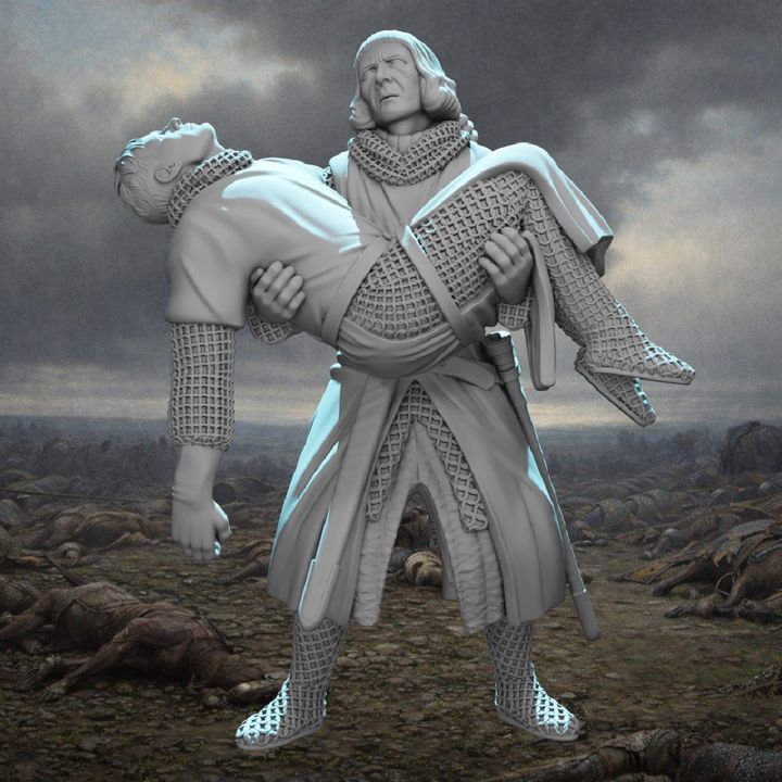 Medieval Knight Carrying a Wounded Brother.