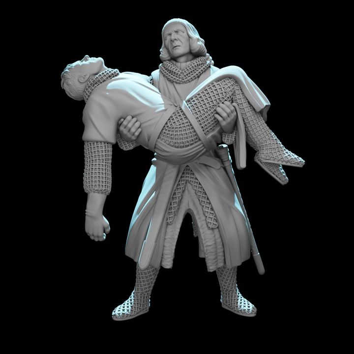 Medieval Knight Carrying a Wounded Brother.