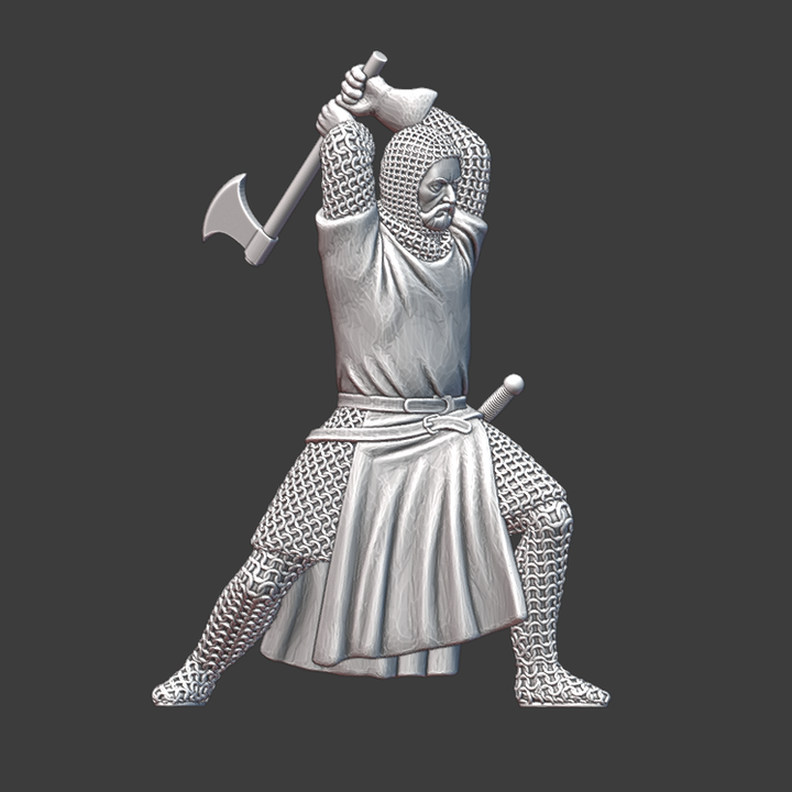 Medieval Crusader Knight fighting with axe.