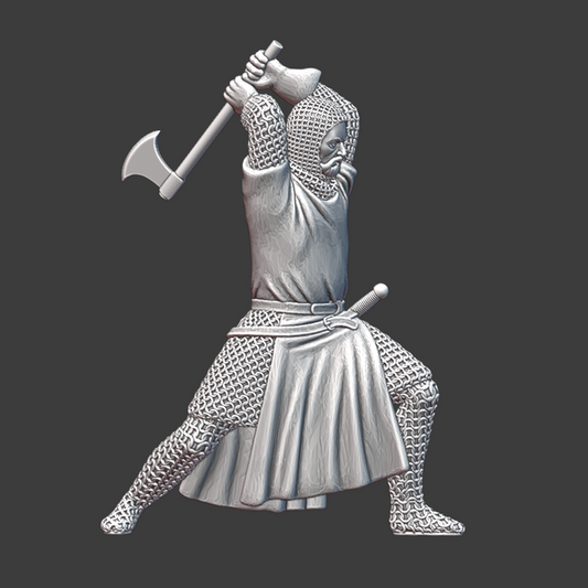 Medieval Crusader Knight fighting with axe.