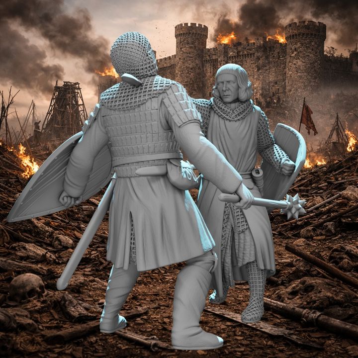 Medieval Crusader Duel – Knight Slaying His Opponent | Dynamic Combat Vignette.