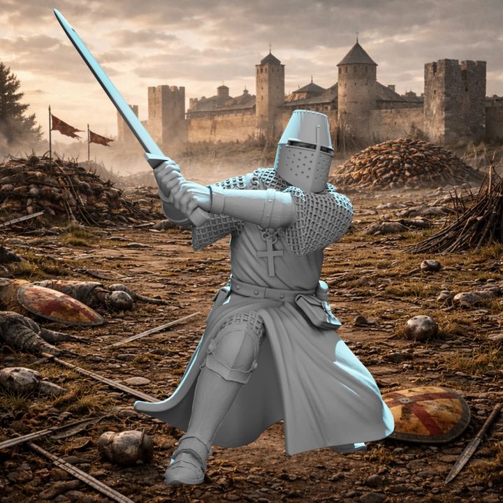 Medieval Crusader Knight – Two-Handed Sword Charging Pose