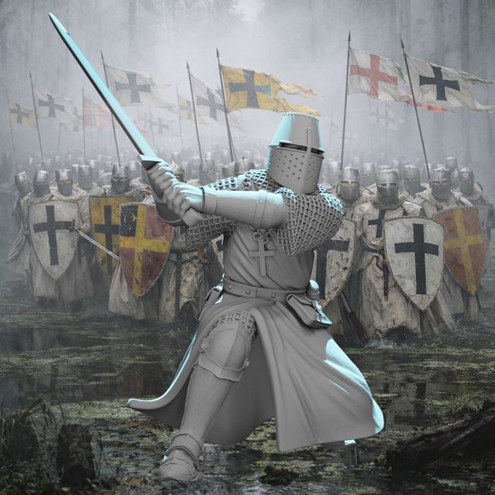 Medieval Crusader Knight – Two-Handed Sword Charging Pose
