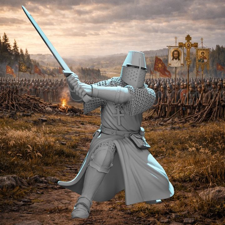 Medieval Crusader Knight – Two-Handed Sword Charging Pose