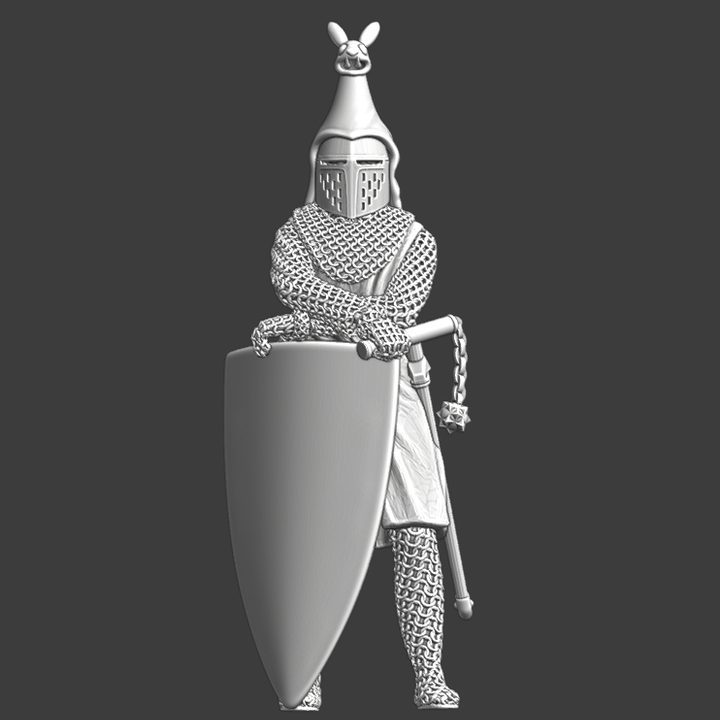 Knight Flail Example Medieval knight with flail, and crested helmet – Studio Historia