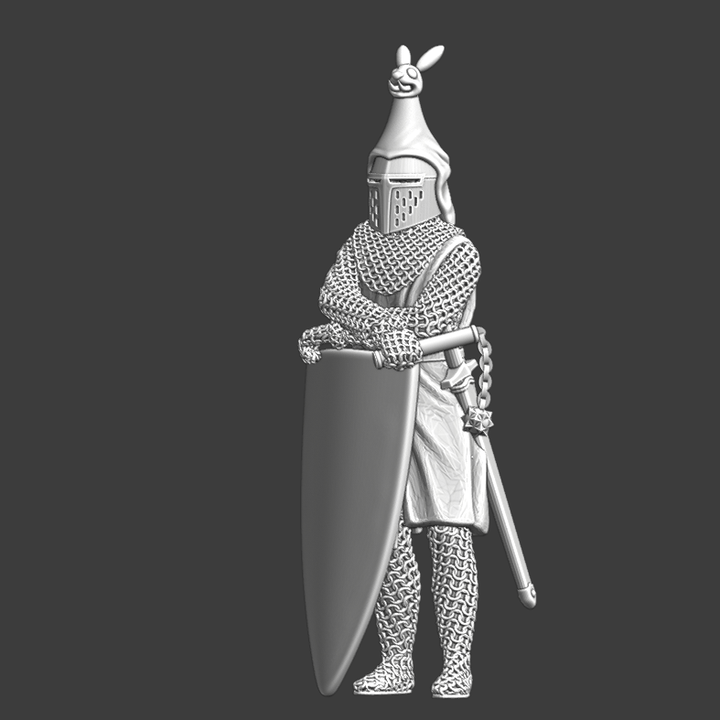 Medieval knight with flail, and crested helmet