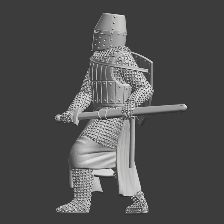 Medieval Crusader Knight Drawing Sword – Great Helm Warrior.